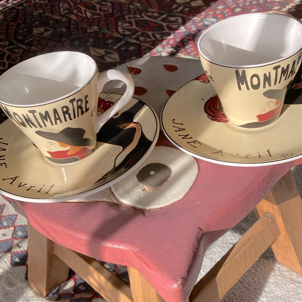 Vintage Sango Cabaret '95 tea cup and saucer; set of two